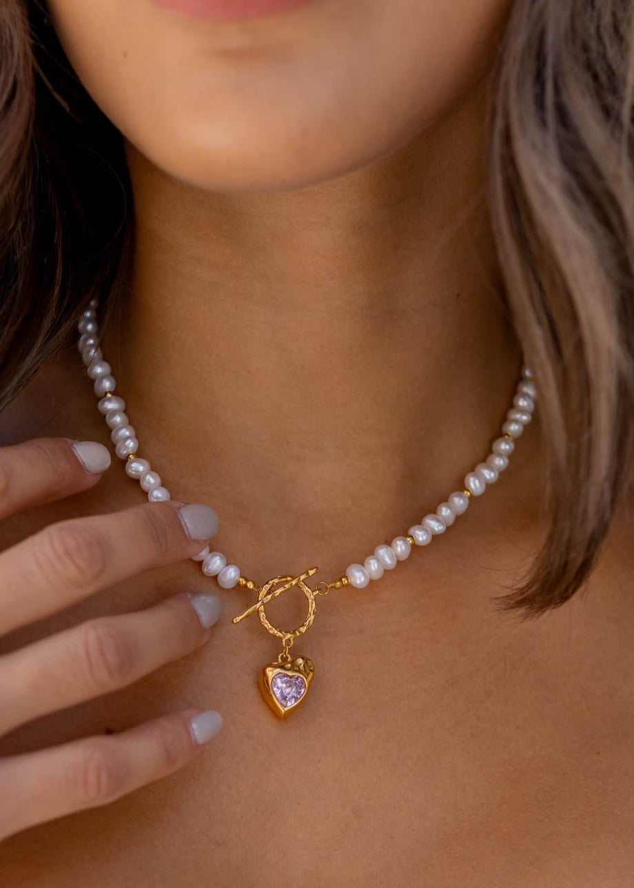 Cadena Perlas y Corazon