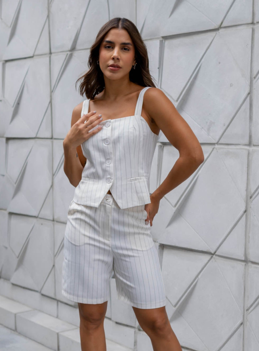 Set Bermuda Blanco Lineas