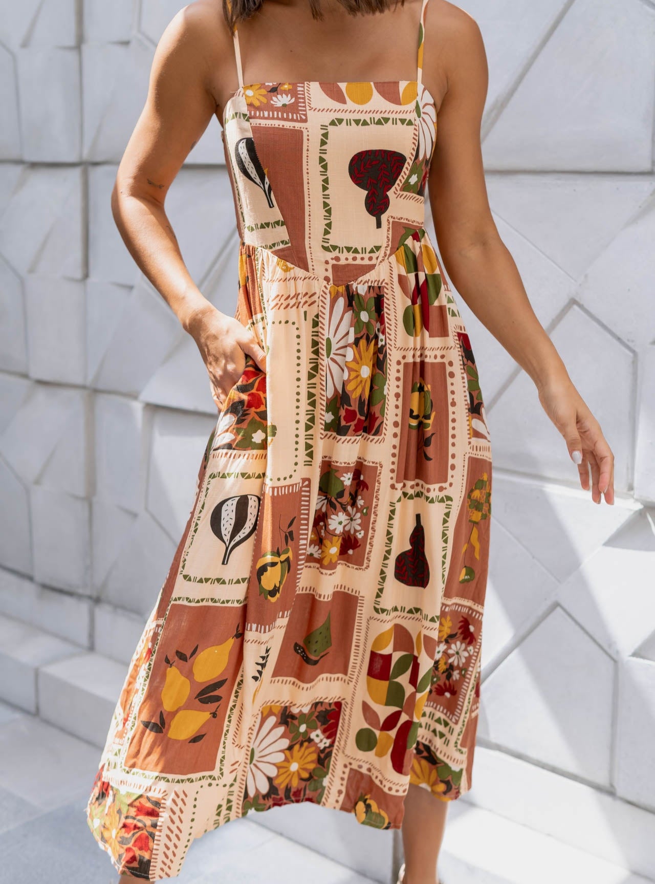 Vestido Beige Estampado