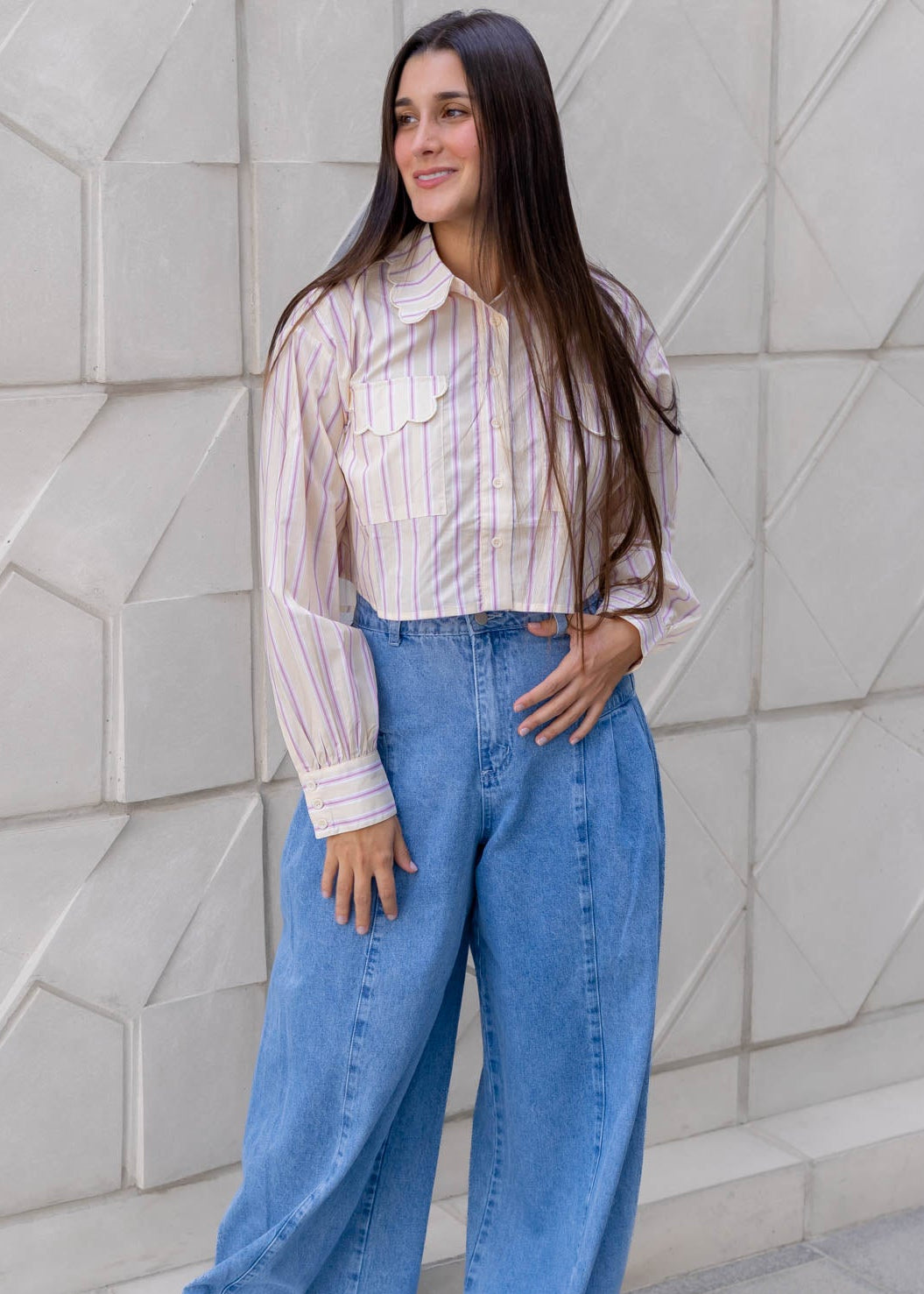 Camisa Lineas Amarillas/Fucsia