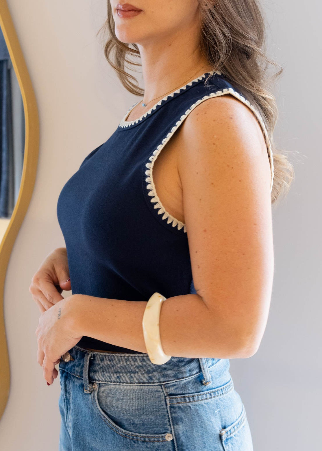 Top Navy Bordes Beige
