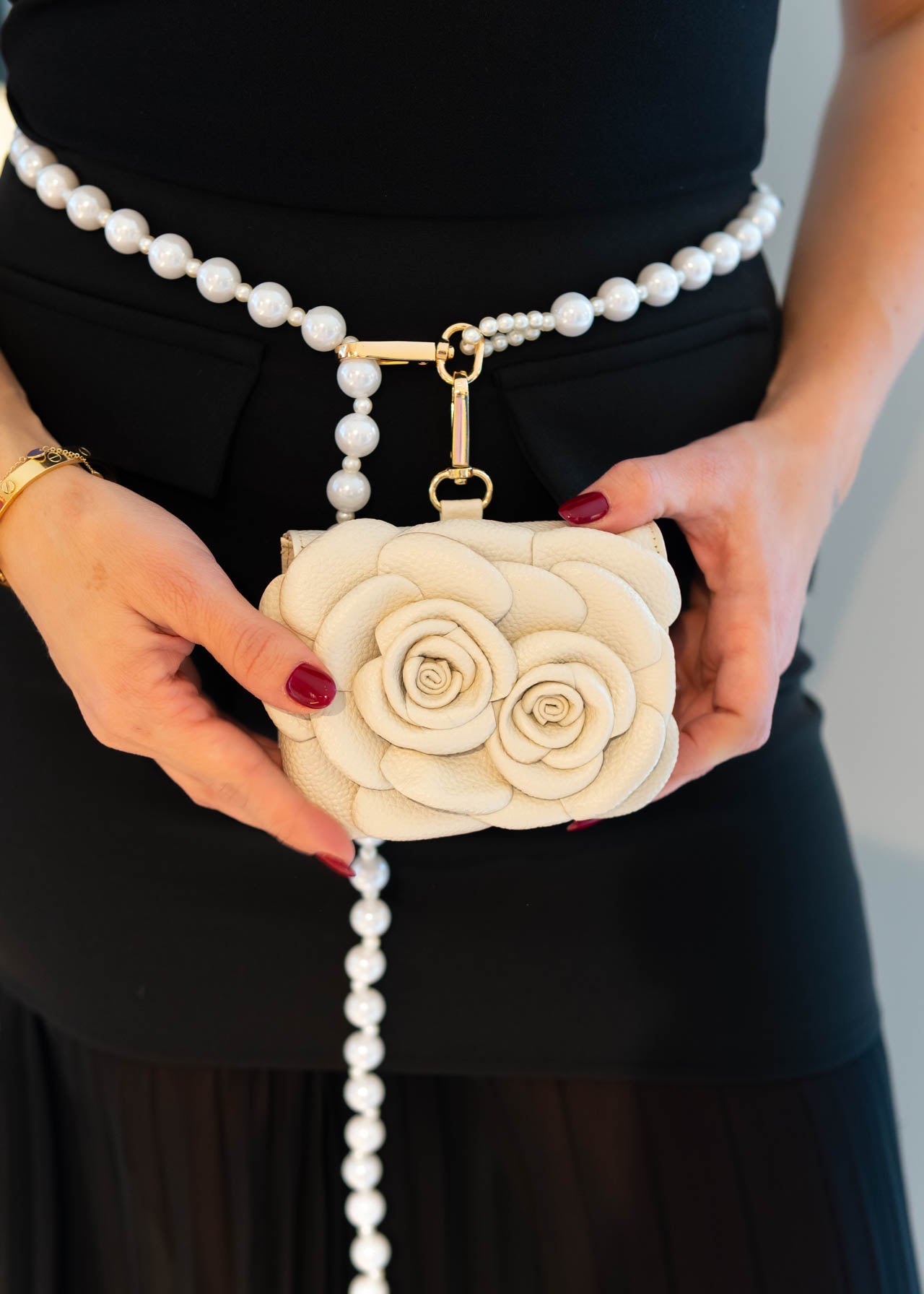 Mini Cartera Flores Beige