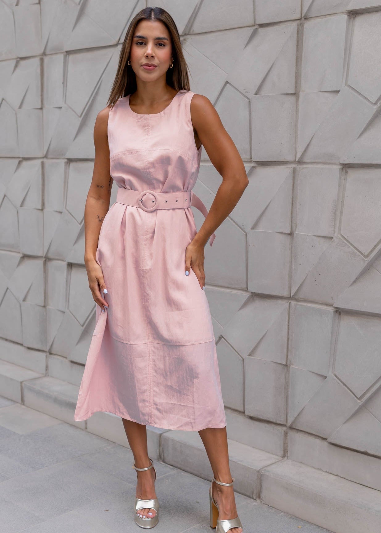 Vestido Rosa Cinturon