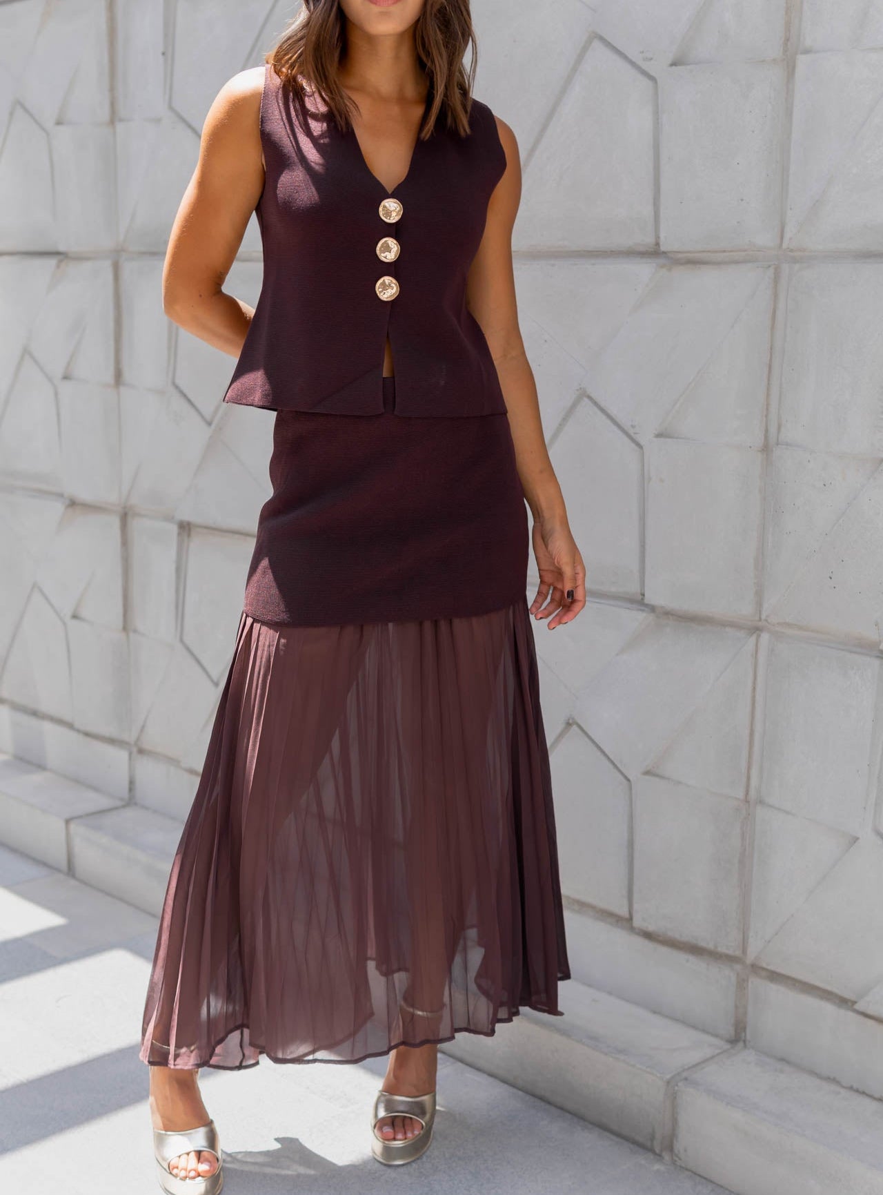 Set Marron Falda Plisada
