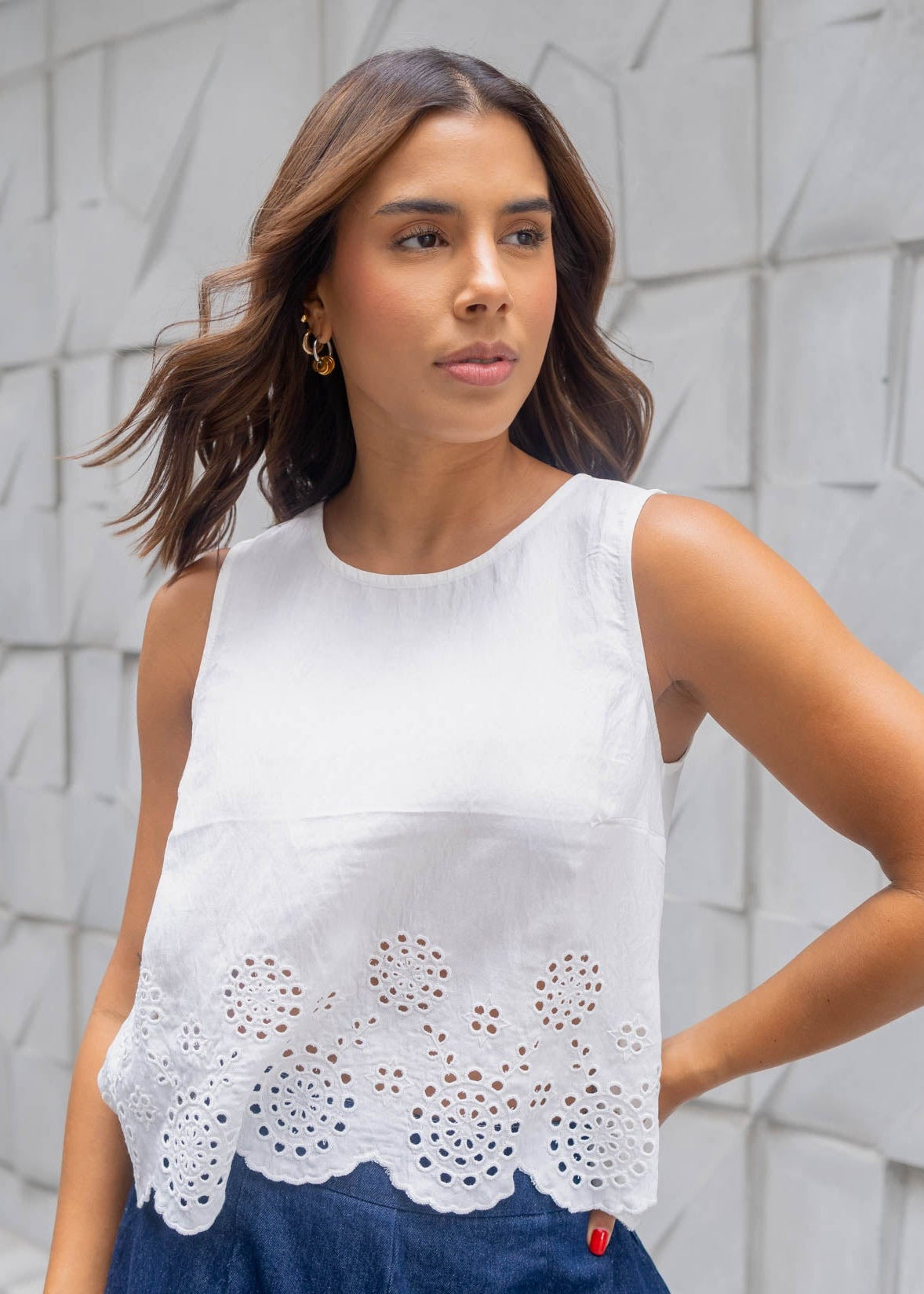 Blusa Blanca Detalles Bordes