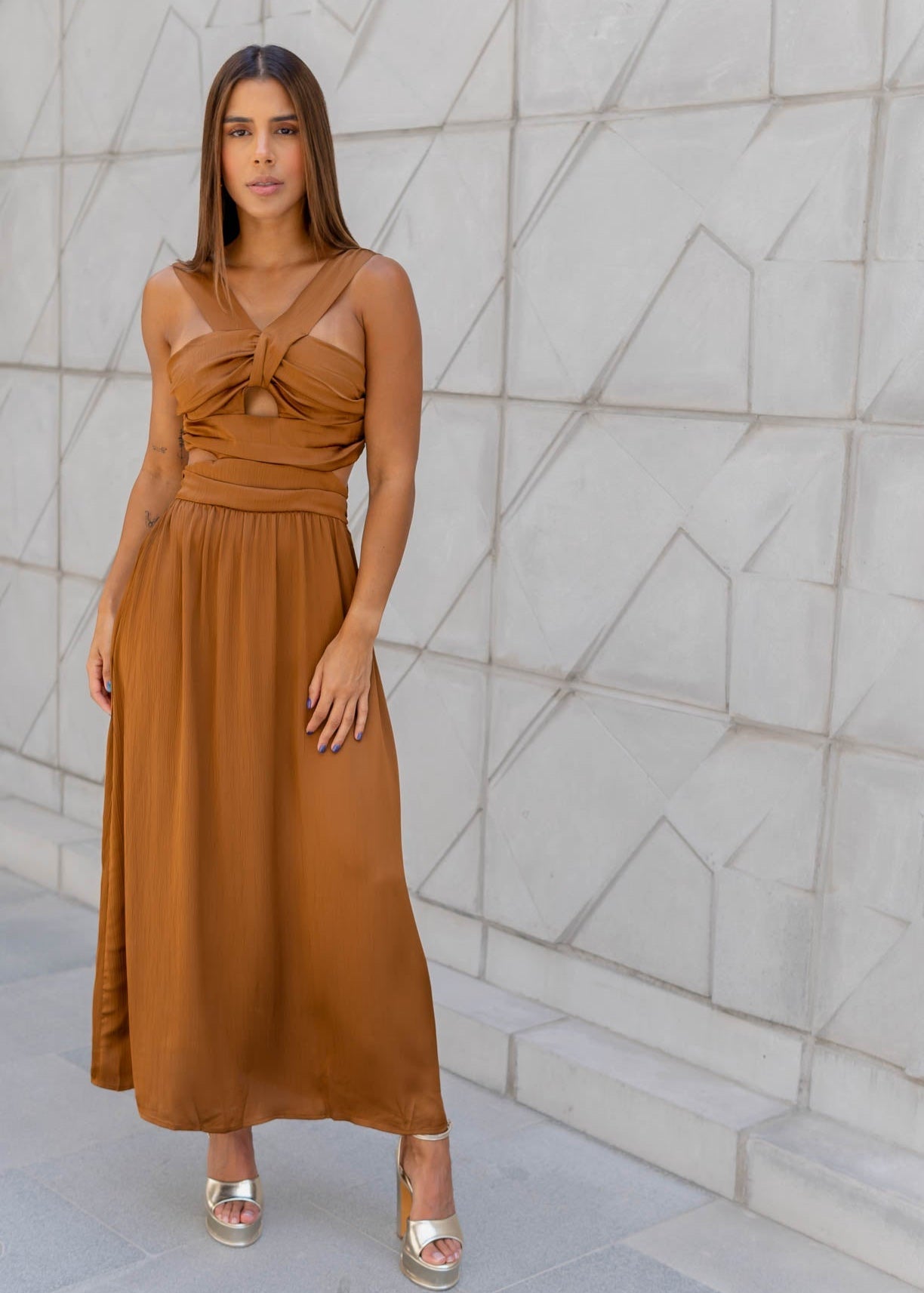 Vestido Marron Satinado