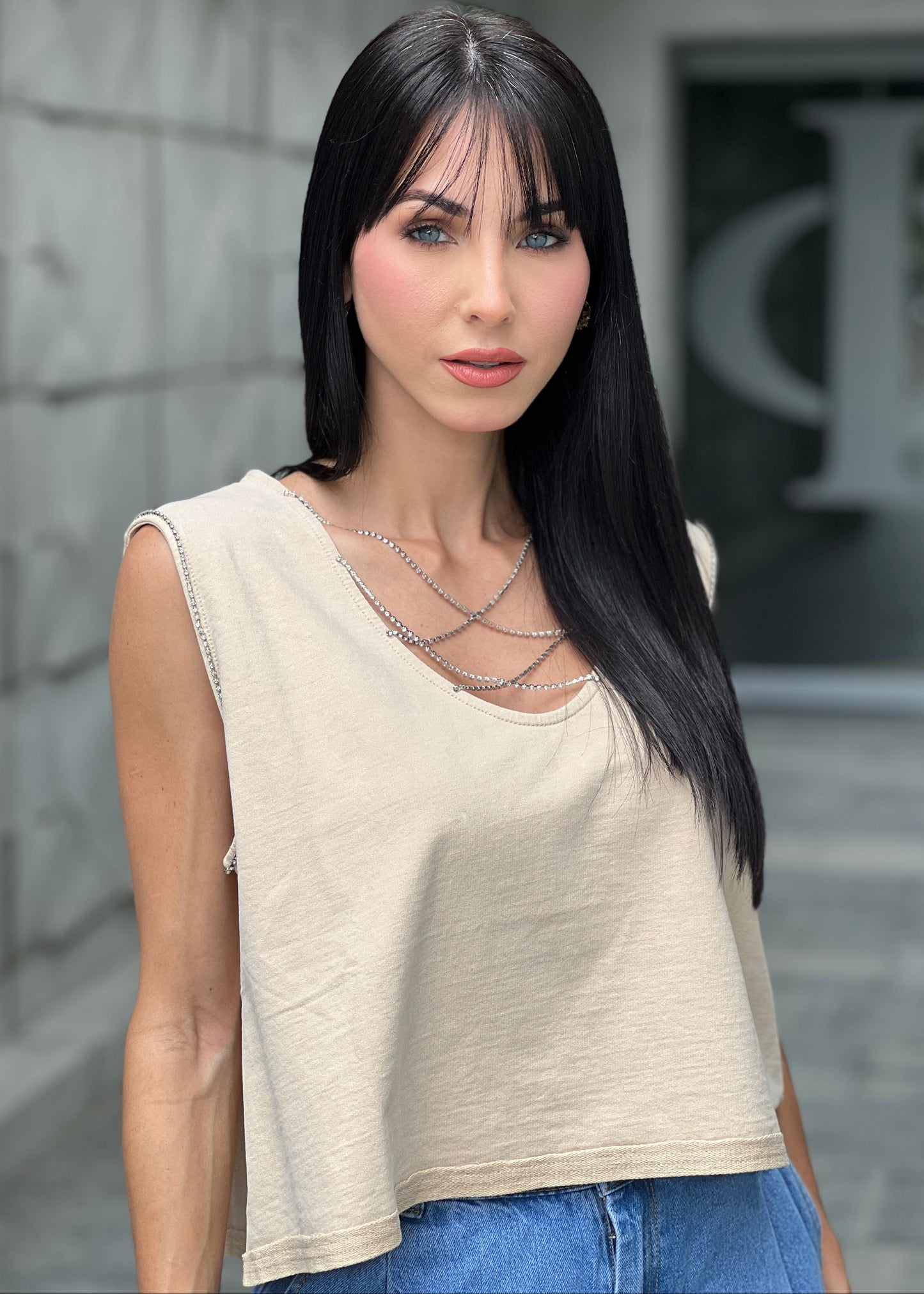 Blusa Nude Detalles Brillos