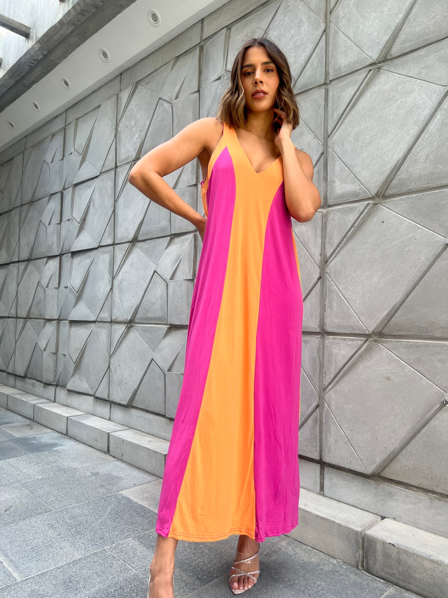 Vestido Fucsia/Naranja Suelto