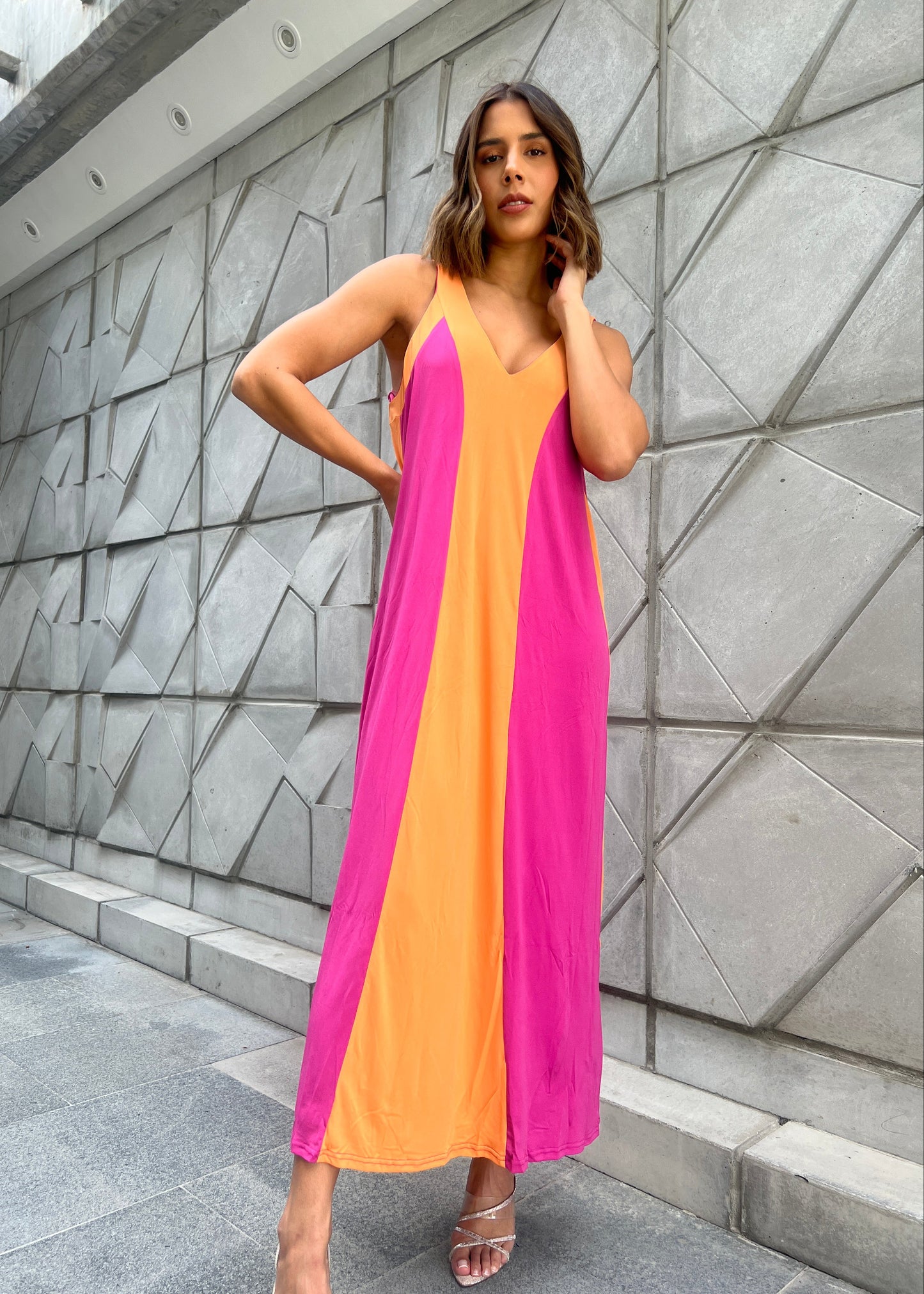 Vestido Fucsia/Naranja Suelto