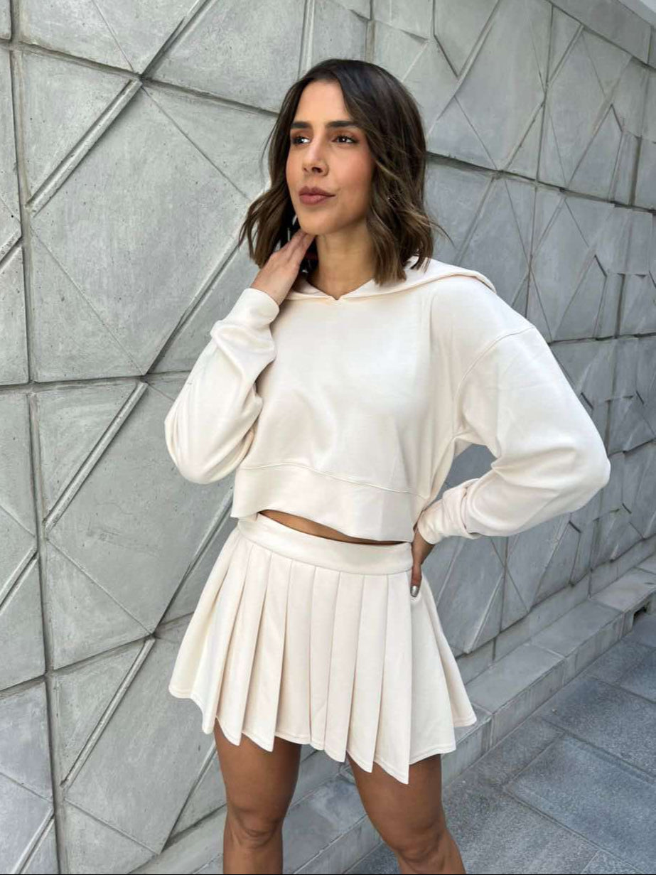 Set Falda Plisada Beige