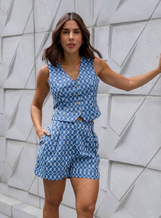 Set Short Azul con Blanco
