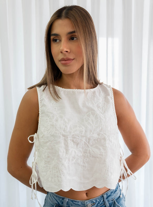 Camisa Lino Blanca Bordados