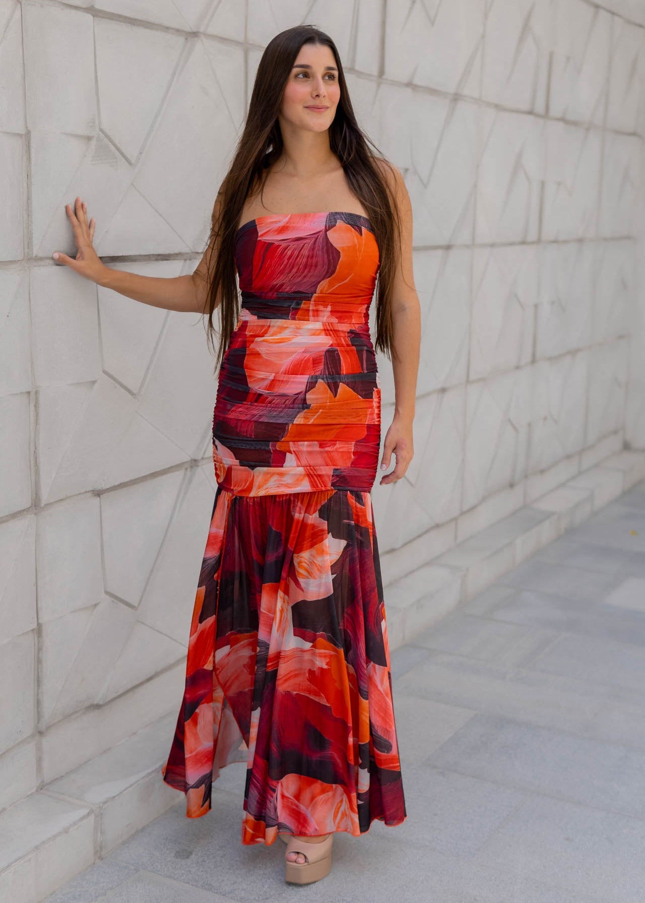 Vestido Strapple Mesh Floral