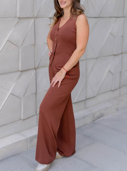 Set Chaleco Marron Tejido