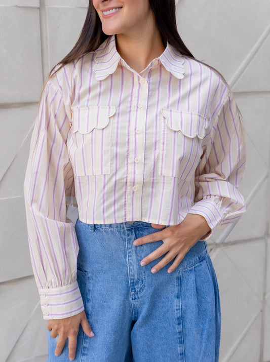 Camisa Lineas Amarillas/Fucsia