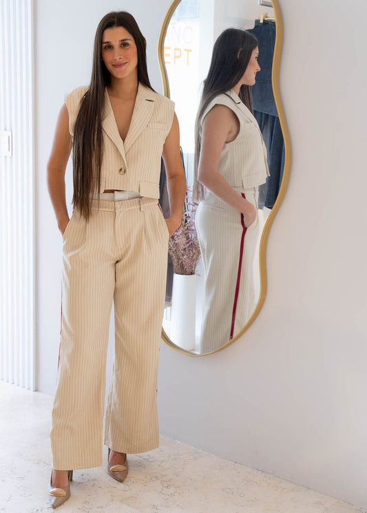 Set Chaleco/Pretina Beige Lineas
