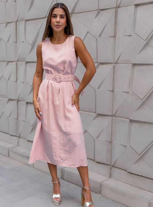 Vestido Rosa Cinturon