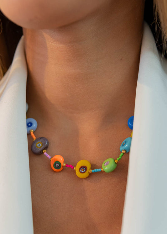 Cadena Ojos Colores y Perlas