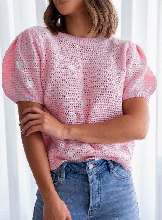 Blusa Tejida Rosa con Corazones