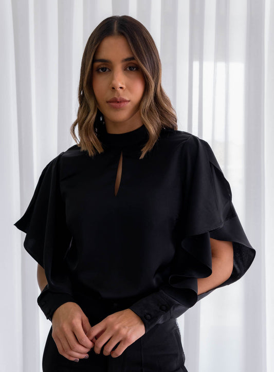 Camisa Satinada Mangas Volados