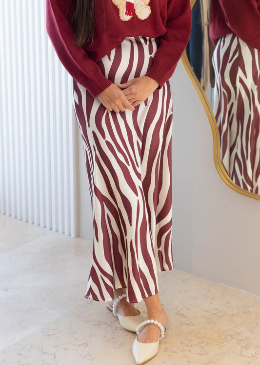 Falda Satinada Print Vino