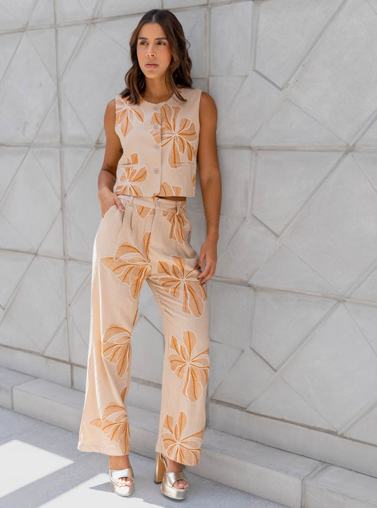 Set Beige Flores Naranjas