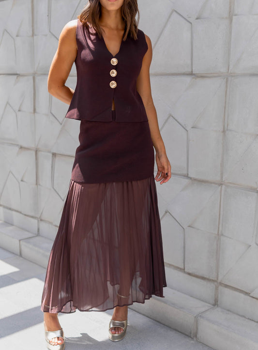 Set Marron Falda Plisada