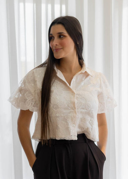 Blusa Beige Lentejuelas