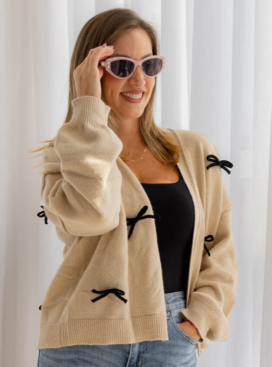 Cardigan Beige Lazos Negros