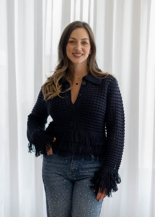 Sueter Azul Crochet Flecos