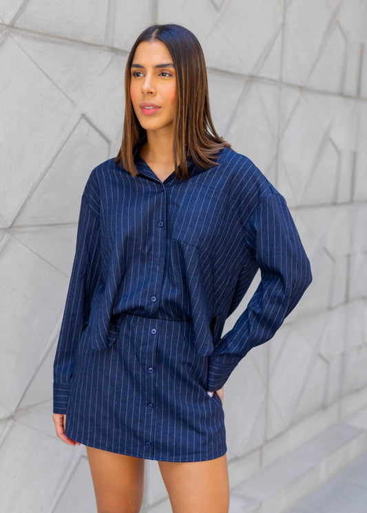 Set Azul Falda Lineas