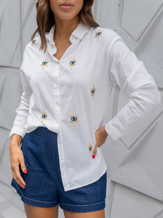 Camisa Lino Blanca Ojos