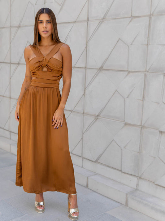 Vestido Marron Satinado
