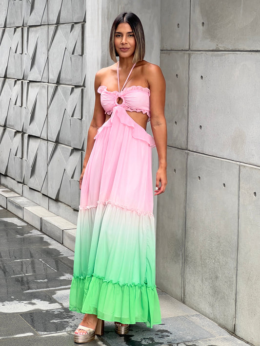 Vestido Degrade Rosa/Verde
