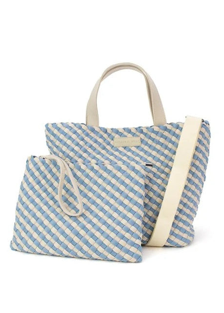 Cartera Tejida Mediana Beige/Azul