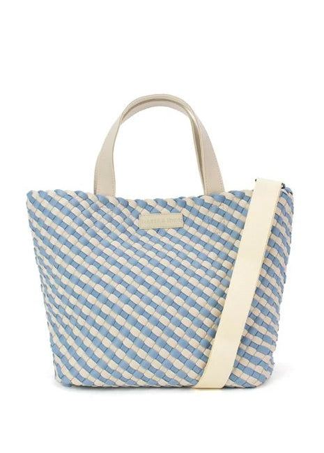 Cartera Tejida Mediana Beige/Azul